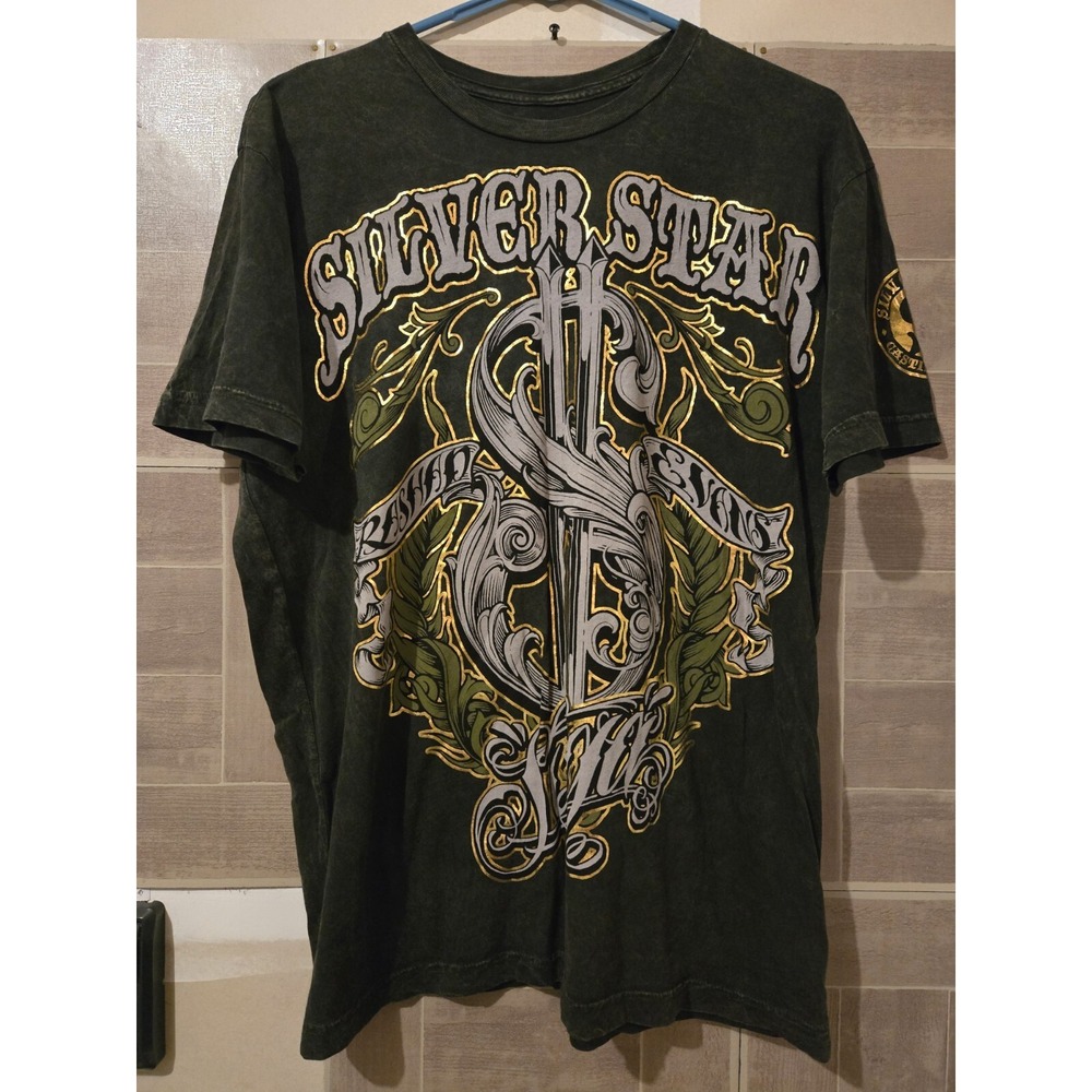 Silver‎ Star Shirt Men's Medium Gray Suga Rashad Evans UFC MMA Shiny Shirt